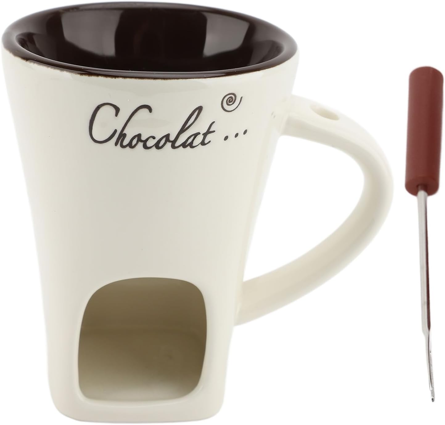Taza de fondue de chocolate, taza de cerámica para fondue, taza calentadora de café con tenedor de acero inoxidable para queso, mantequilla (blanco)