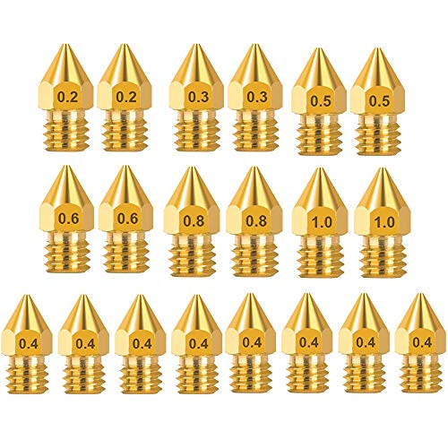 Haitech 3D Drucker Düse 0.2 mm 0.3 mm 0.4 mm 0.5 mm 0.6 mm 0.8 mm 1.0 mm MK8 Extruder Hotend Messing Düse Druckkopf für 1.75mm Filament 3D Drucker MK8 Makerbot RepRap Anet A8 / A6 20 Stück Cover
