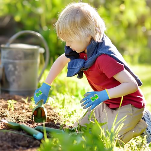 Image of Kids Gardening Gloves, Rubber Coated Non-Slip Yard Work Gloves for Boys & Girls, Protective Garden Gloves for Digging, Outdoor Play, Field Trips (Ages 5-10) (Blue)