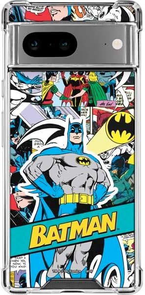 Skinit Clear Phone Case Compatible with Google Pixel 7a - Officially Licensed DC Comics Batman Vintage Pose Collage Art Design
