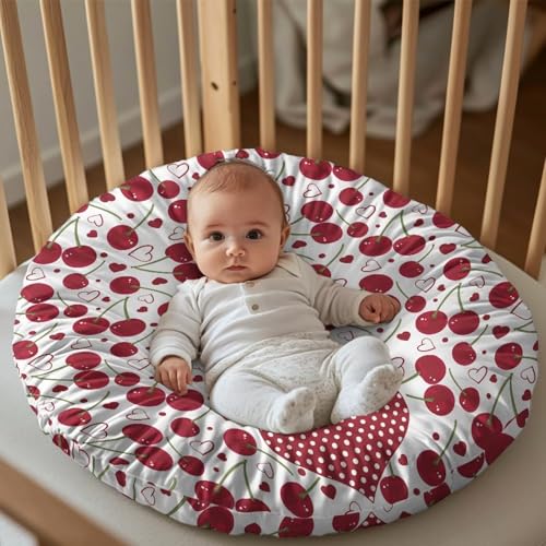Babrukda Cherry Fruit Print Baby Lounger Cover for Newborn Red Love Heart Lounger Slipcover Removable Newborn Lounger Cover for Girls Baby Padded Lounger Infant Floor Seat Cover (Only Cover) -1