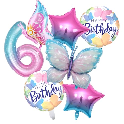 xfbbchh Butterfly Balloons,40 Inch Giant Balloon, 7 pcs Colorful Party Decorations, 6th Birthday Decoration,Giant Number 6 Balloon, Self Sealing (number-6)