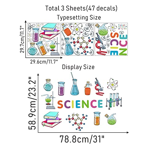 IARTTOP Colorful Student Science Laboratory Wall Decal, Chemical Apparatus Test Tube Book Microscope Wall Sticker, Biology Experiment Science Waterproof Decals for Classroom Nursery Wall Decoration.
