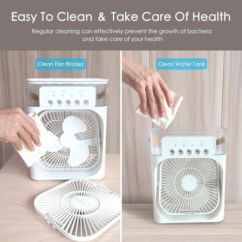 Image of Oblivion Air Cooler for Room Cooling - Portable Fan with 7-Color LED Light, Mini Evaporative AC Fan Cooling with 1 /2 /3 H Timer, 3 Wind Speed & 3 Spray Modes for Home, Office & Desk Use (Pack of 1)