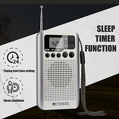 Retekess Tr106 Portable Mini Pocket Radios Am Fm Digital Tuning, Aaa Battery Powered, Support Clock, Alarm, Sleep Timer, Fm Stereo For Walking (Silver) #TOP3