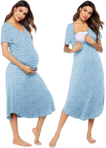 Image of Ekouaer Womens Maternity Nightgown for Hospital Pregnancy Long Nightgowns Nursing Night Gown for Breastfeeding
