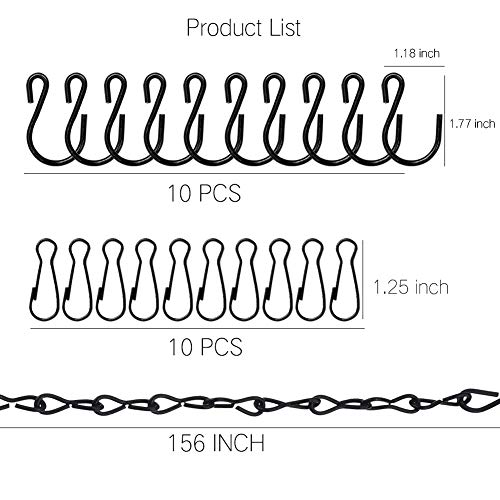 Tosuced Hanging Chains 156 Inches For Bird Feeders, Billboards, Chalkboards, Planters And Decorative Ornaments（ Black ，10 Hooks ） #TOP2