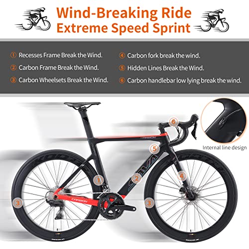 Savadeck Carbon Fiber Road Bike, Complete Carbon Racing Road Bike 22 Speed With Shimano Ultegra R8000 Group Set And R8020 Hydraulic Disc Brake And Thru Axle System (Black Red, 54Cm) #TOP5