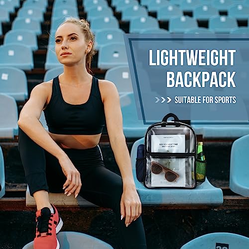 Image of Sweetude 12 Pcs Clear Backpack for Stadium Events Bulk 11.5x9.5x5.5 Inch Small Transparent Bag with Front Pocket for Concert Travel (Black)