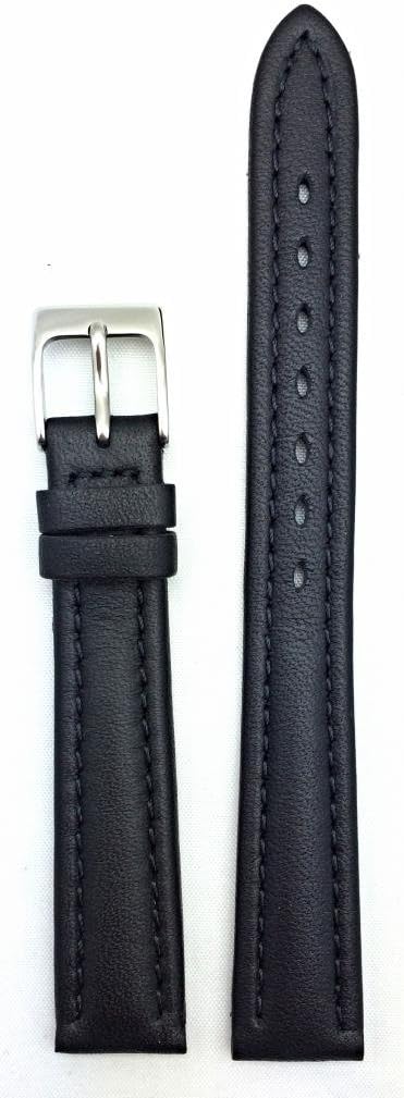NewLife 14mm Long, Black, Genuine Leather Watchband | Soft, Smooth, Medium Padded, Replacement Wrist Watchstrap that brings to Any Watch (Ladies Standard Length)