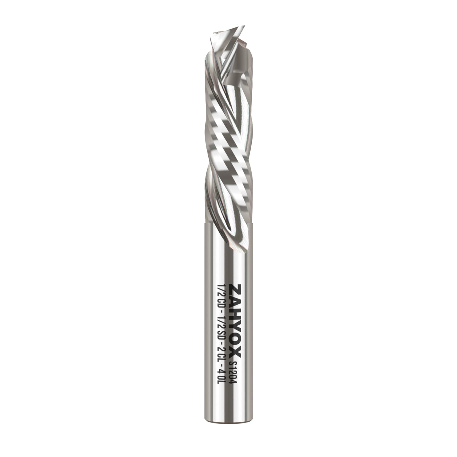 ZahyoX 1/2" Compression Spiral CNC Router Bit, 1/2" Cutting Dia, 1/2" Shank, 2" Cutting Length, 4" Overall Length, Extra Long Router Bit, CNC End Mill