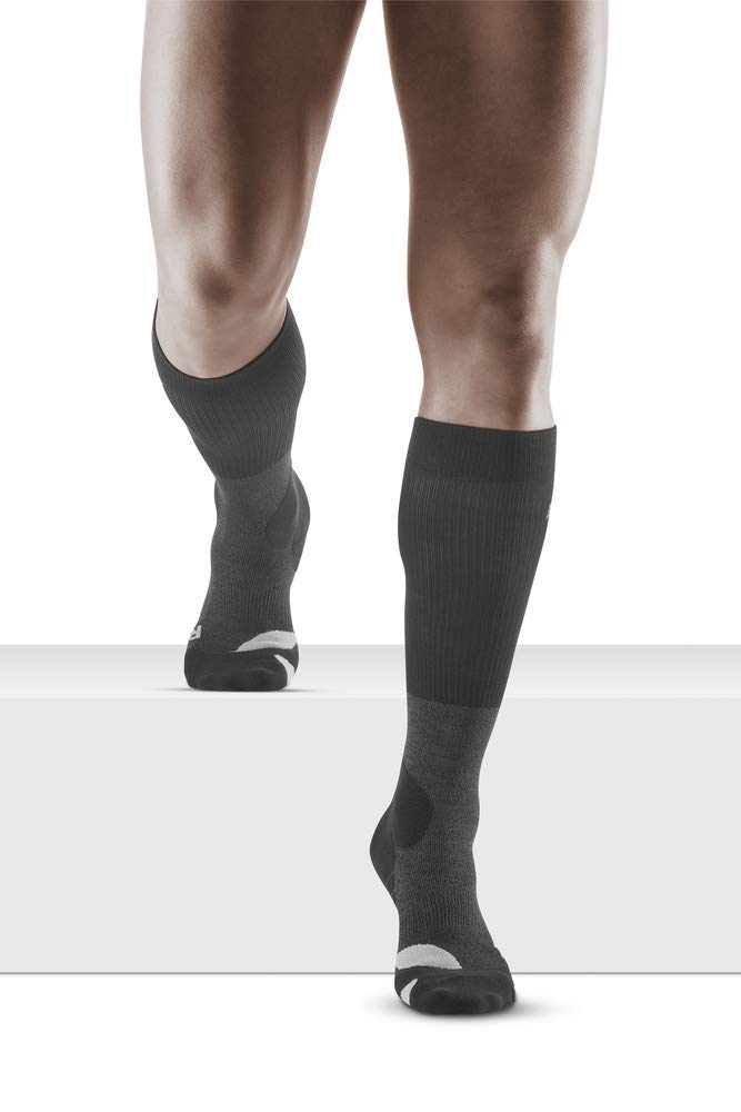 CEP Herren Hohe Wandersocken - Merinowolle Kniekompressionsstrümpfe (20-30mmHg) Outdoor Enthusiasten, Abenteurer Backpackers, Steingrau/Grau, 35 EU