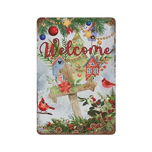 Wodevor Cross Cardinals Bird Metal Sign Personalized Metal Signs For Outdoors Welcome Winter Aluminum Metal Sign Hanging Wall Plaque Kitchen 8X12 Inch #TOP13
