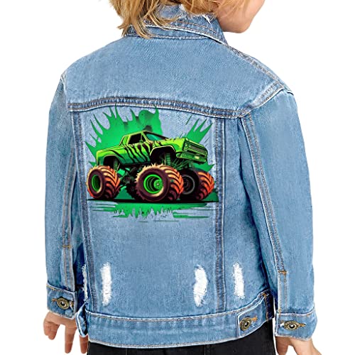 Colorful Truck Toddler Denim Jacket - Graphic Jean Jacket - Cartoon Denim Jacket for Kids