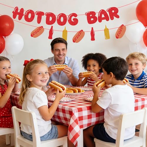 Image of Hooqict Happy Birthday Banner Hotdog Birthday Party Decorations Hot Dog Party Banner Garland Sign for BBQ Picnic Sports Game Day Party Decorations Supplies