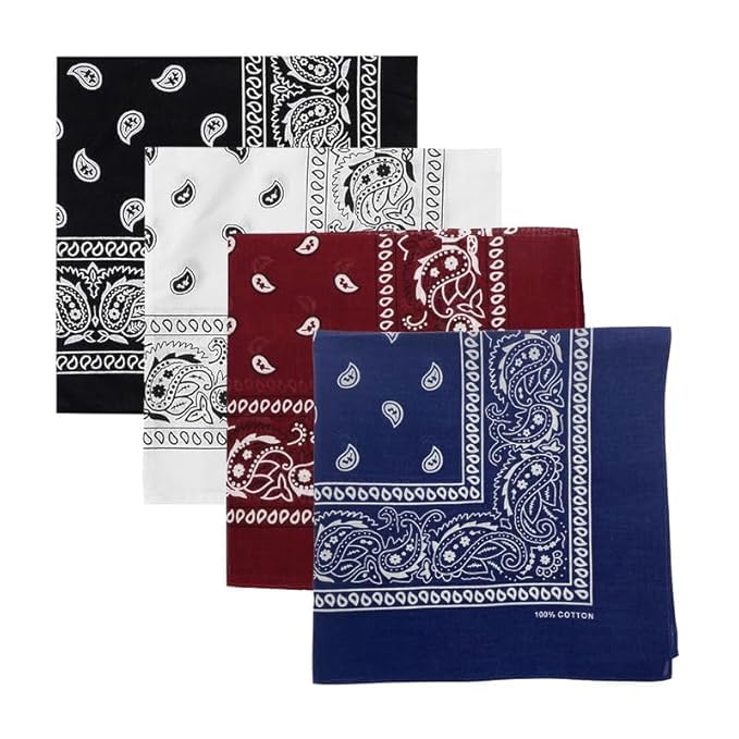 SCH Unisex Soft Breathable Cotton Paisley Printed Cowboy Bandanas,Headband,Scarf (BLACK,WHITE,NAVY,BURGUNDY_50CM X 50CM_Pack of 4)-picture-10