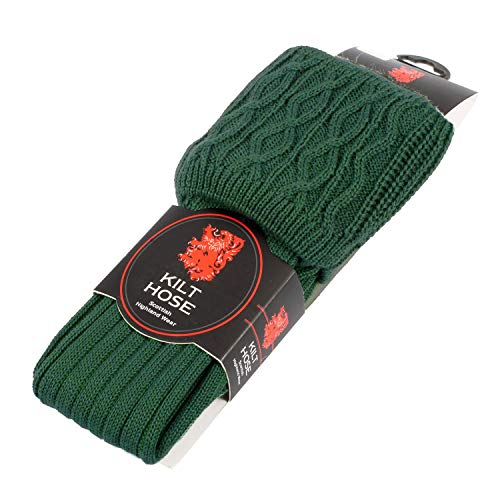 Heritage Of Scotland Adults 50% Plain Wool Kilt Socks - BOTTLE GREEN - 9-13