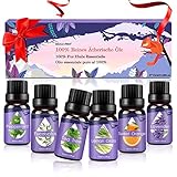 Aceites Esenciales, 100% Puros y Naturales Aromaterapia Aceites Esenciales para Humidificador (Lavanda, Hierba de Limón, Menta, Eucalipto, Árbol de té, Naranja dulce) 6 x 10 ml