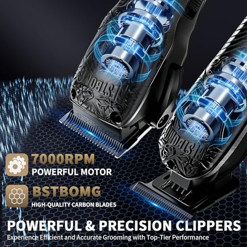 Image of BESTBOMG Professional Cordless Mens Hair Clippers & Beard Trimmer Kits & Sets,Metal Hair Clippers Cutting Grooming Kit with Long Battery Life for Family Barber Use (Black)