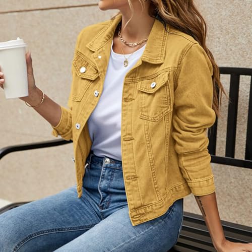 Denim Jacket for Women Oversized Long Sleeve Cropped Jean Jacket Lightweight Short Trucker Jean Jackets Denim Coat3