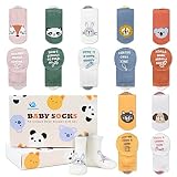 snawowo Funny Newborn Baby Socks with Grip, 7 Unique Pairs, Cute Gender Neutral Gift for Baby Shower