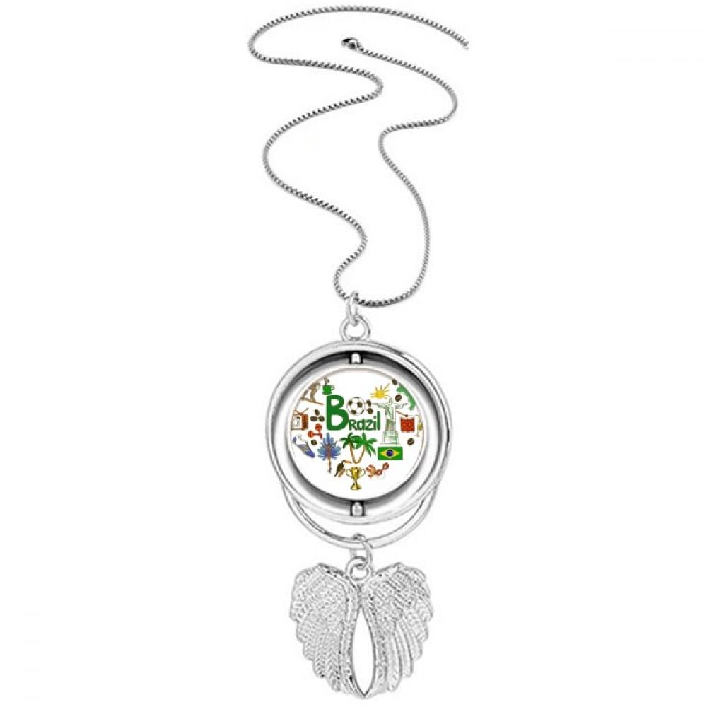 Collier drapeau Brésil cœur ailes d'ange rotatives en acier