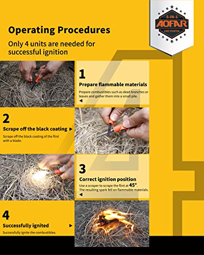 Aofar Fire Starter Af-381 Fire Steel 5-In-1 For Camping, Hiking, Hunting, Backpacking, Boating, Outdoor Magnesium Survival Rod With Fire Paracord, Compass And Whistle, Waterproof (2-Pack) #TOP2