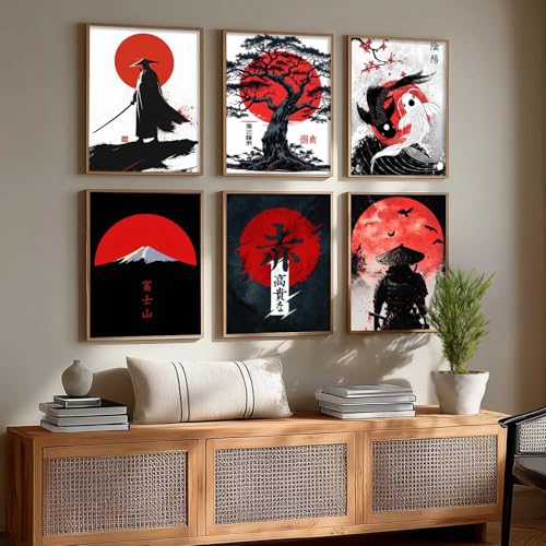 Image of HOTHOUSE Samurai Theme Posters with Frame | Samurai Characters Poster with Frames | Aesthetic Japanese Art Framed Poster for Bedroom Living Room Gaming Room Wall Decor Set Of 6 (10X13 inch)