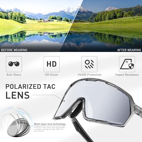 KAPVOE Polarized Cycling Glasses Sports Sunglasses for Men Women UV400 Protection MTB Bicycle Mountain Bike Glasses K160 — view 3