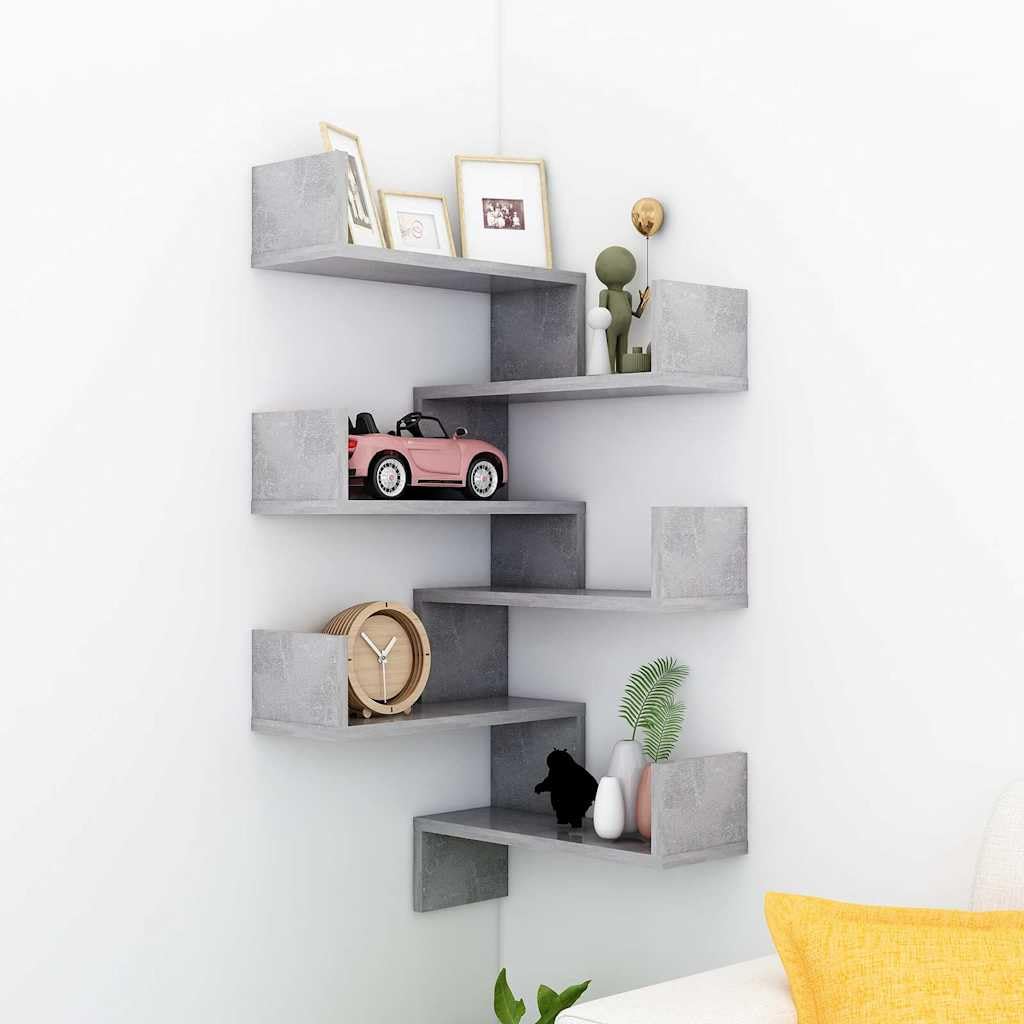 Wand-Eckregale Betongrau 2 Stück 40x40x50 cm Holzwerkstoff Hängeregal Wandregal Regal mit Stauraum und Ablage für Wohnzimmer Schlafzimmer Küche Büro