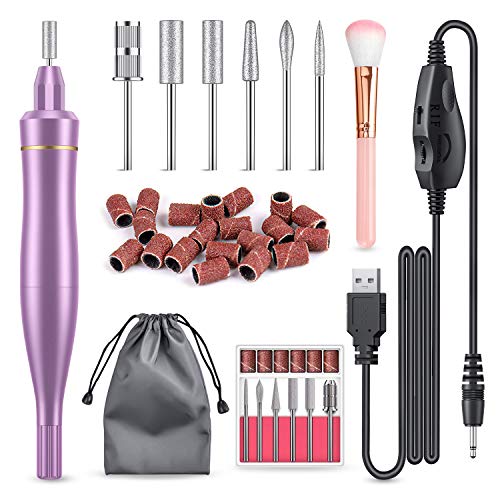 Electric Nail Drill, Efile Nail Drill Kit for Acrylic Gel Nails, Portable Pen-like Shape Manicure Pedicure Polishing Shape Tools,Nail File Machine for Beginners and Professionals (Purple)