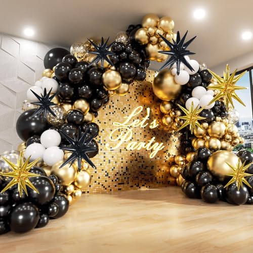 Image of TONIFUL 8 Pcs Explosion Star Balloons Black and Gold Foil Party Decorations | 2 Size Mylar Star Balloon for New Year Party Decor Christmas Graduation Birthday Wedding Baby Shower Photo Booth Supplies