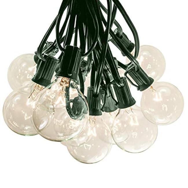 Hometown Evolution, Inc. 50 Foot G50 Patio Globe String Lights with 2 Inch Clear Bulbs with Green Wire (+2 Free Spares) for Outdoor String Lighting