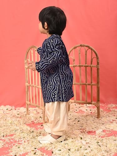 Image of Vastramay Boys' Bandhani Kurta and Patiala Set - Traditional Cotton Ethnic Wear for Infants, Perfect for Weddings and Festive Occasions