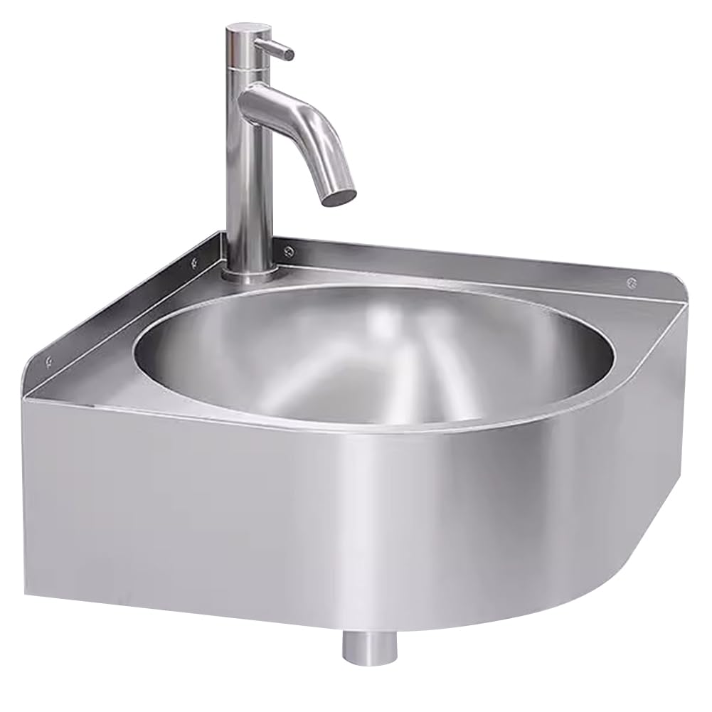 Lavello angolare triangolare in acciaio inox con rubinetto per montaggio a parete per cucina, bagno, lavanderia e uso in giardino