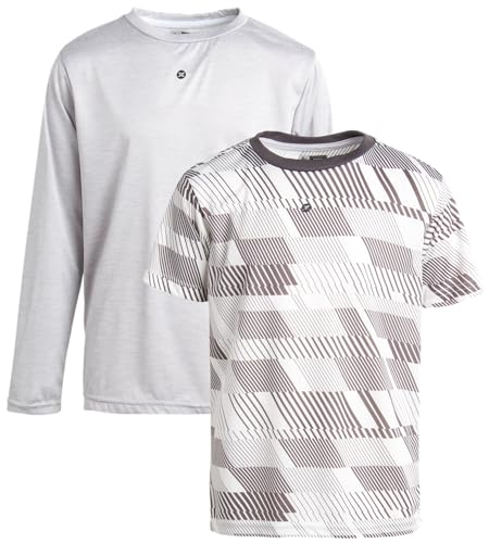 RBX Boys' Active T-Shirts - 2 Pack Short Sleeve and Long Sleeve Performance Dry Fit Tees - Workout Gym Shirts for Boys (8-16)