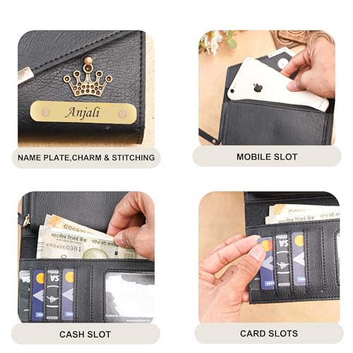 Image of WALLETKART Personalized Leather Women's Clutch with Name & Charm | Customized Clutch for Girlfriend Friend Wife Mother & Sister