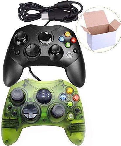Classic Wired Controller Gamepad Joysticks for Xbox S Type Console (Black and ClearGreen1)