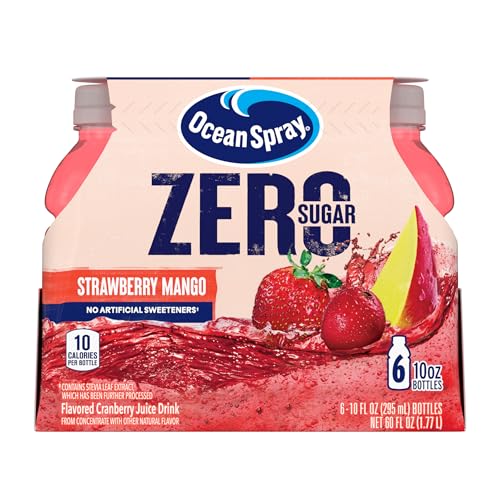 Ocean Spray® ZERO Sugar Strawberry Mango Juice Drink, Strawberry Mango Juice Drink Sweetened with Stevia, 10 Fl Oz Bottle, 6 Count (Pack of 1)