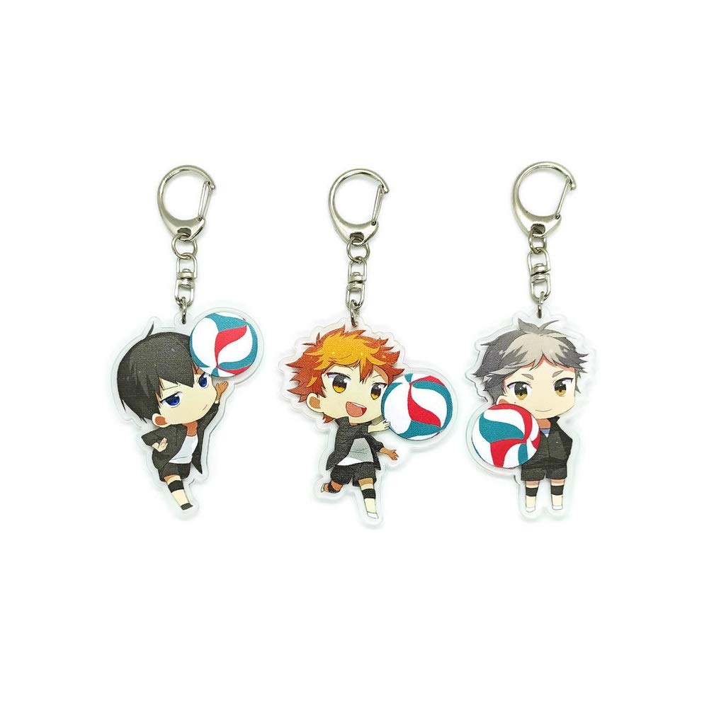 Inc. - Set of 3 Haikyuu Acrylic Keychain Hinata Shouyou, Kageyama Tobio, Sugawara Koushi, Multicolored, Pendant Height: 2 inches