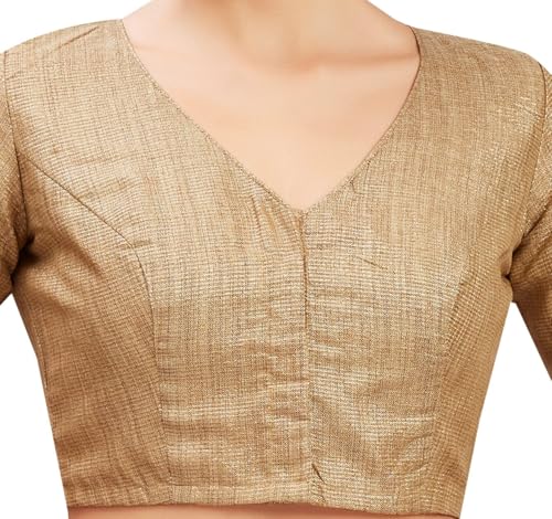 Image of Studio Shringaar Women's Golden Brocade V Neck Readymade Saree Blouse