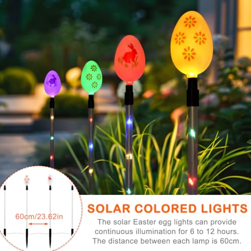 Yuanfenron 8 Packs Multicolored Solar Easter Egg Stake Lights for Easter Decorations, Outdoor Waterproof Solar Easterday Yard Stake Lighted Egg Lights for Garden Patio Yard Pathway Lawn Decor by Yuanfenron - Image 6