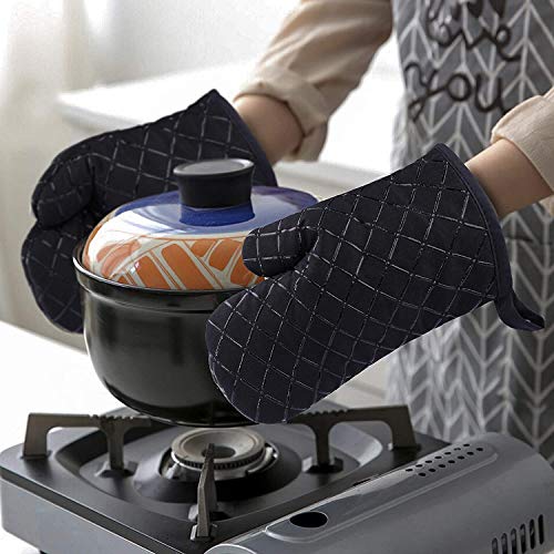 Topfhandschuhe, Comius Sharp1 Paar Ofenhandschuhe Baumwolle Anti-Rutsch Küche Backofen Handschuhe Hitzebeständig Topfhandschuhe Topflappen Für Kochen Backen Barbecue (Black)