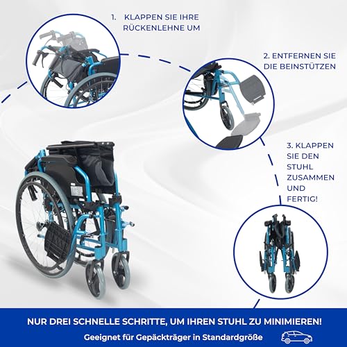 Mobiclinic®, Rollstuhl, Bolonia, Aluminium, Faltbar und leicht, Klappbare geteilte rückenlehne, Abnehmbare fußstütze, Armlehnen, Für erwachsene, Blau