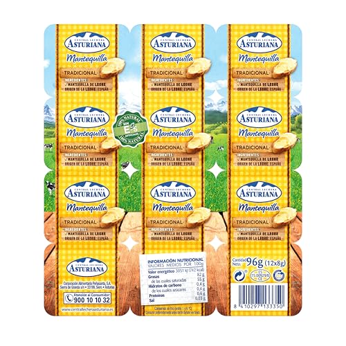 Central Lechera Asturiana Mantequilla Tradicional En Porciones, 96 g, 12x8 g