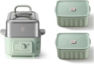 BUYDEEM G52 5.3 Quart Electric Food Steamer Bundle with Two Ceramic Food Storage Container Cozy Greenish 28 oz