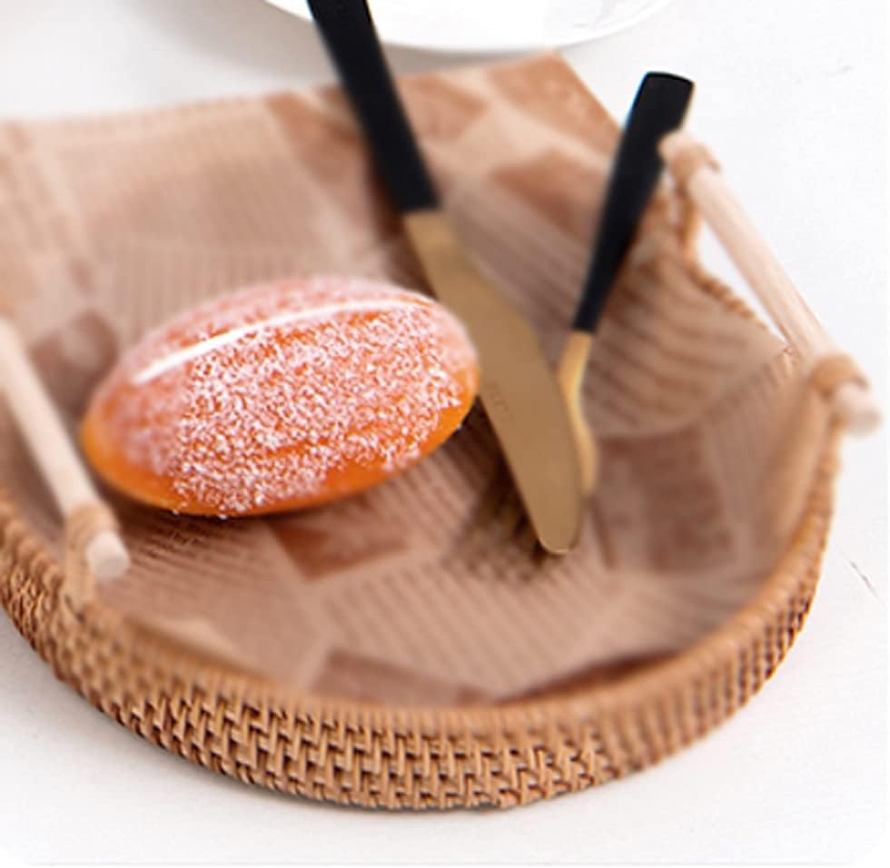 Rattan Fruit Basket, Hand-Woven Bread Basket, Picnic Basket, Living Room Storage Basket Tray