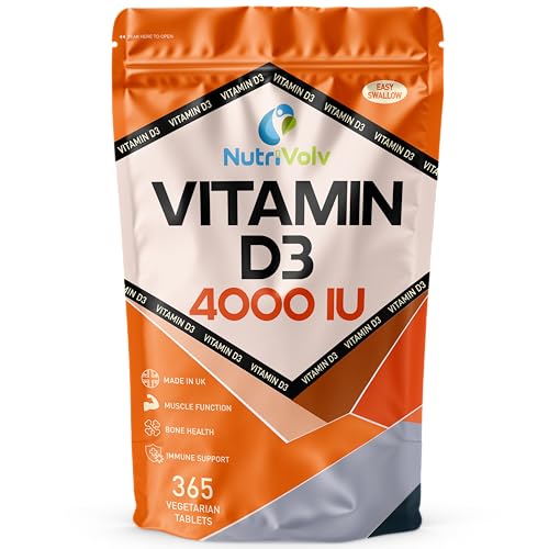 Vitamin D 4000IU | 1 Year Supply | 365 Easy-Swallow Vitamin D3 Tablets | Vegetarian | High Strength | Immune & Bone Support Supplement | General Health & Wellbeing | 100µg