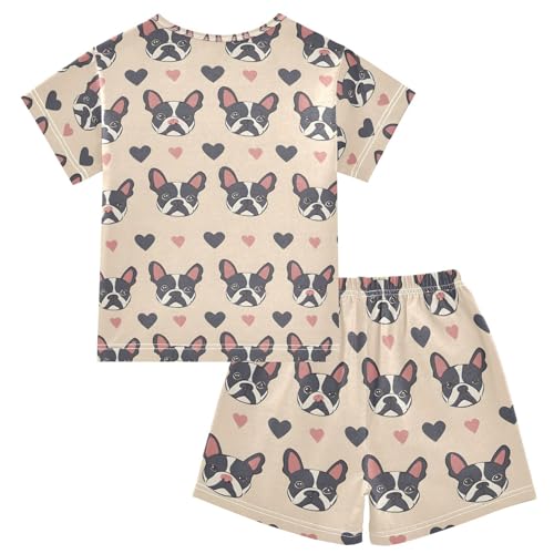ALAZA Cartoon French Bulldog Love Heart Pajamas Short Sleeve 2 Piece Sleepwear Top and Bottom Pajama Set Unisex2