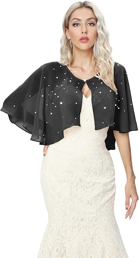 Elegant Chiffon Pearls Shawl Ideal Gift for Women's Cocktail Ball GownsWedding Parties Stylish Cover Up